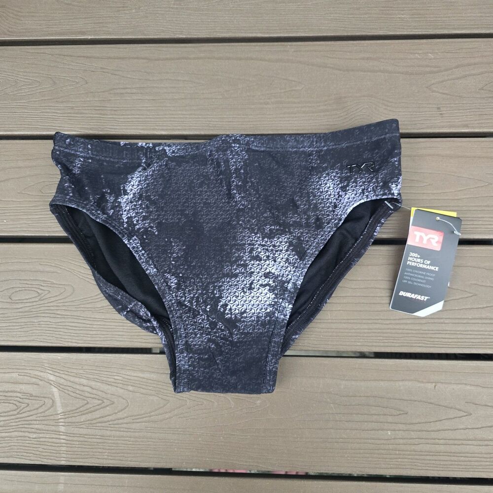TYR Men's Durafast Elite Titanium Geometric Swim Brief Racer Sz 28 New